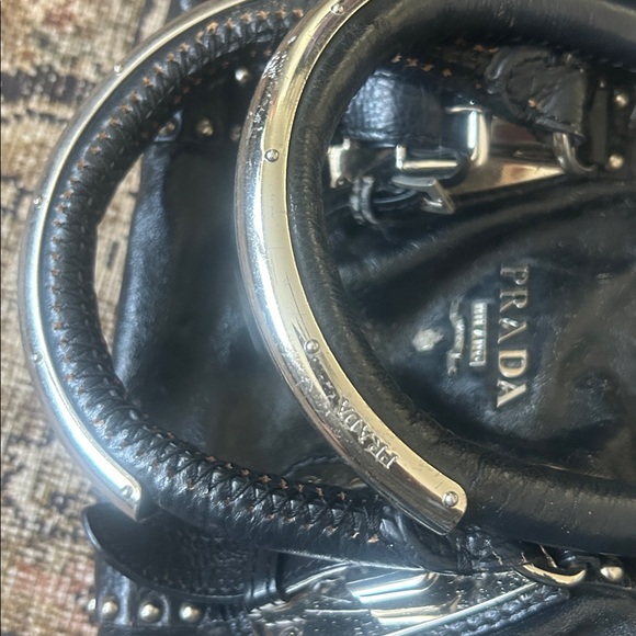 Rare Vintage Prada Black Leather Bag with Silver Studs Project Bag - Picture 15 of 16
